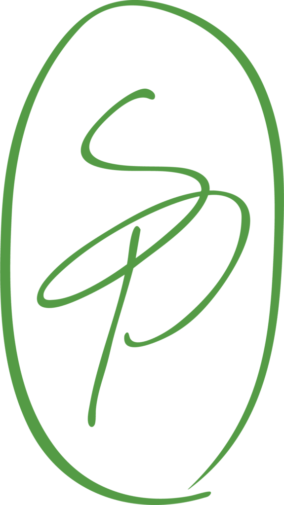 Green handwritten style text says 'Sally Parker'. A red star or spark shape appears to the right of the writing.