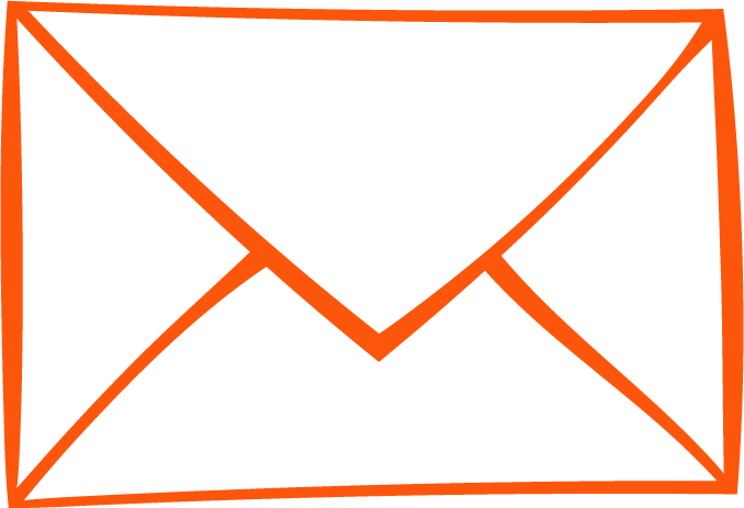 Red hand-illustrated envelope icon.